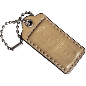 💛 2" Vintage Y2K Coach Putty Wheat Tan Leather Hang Tag Bag Fob Charm Keychain
